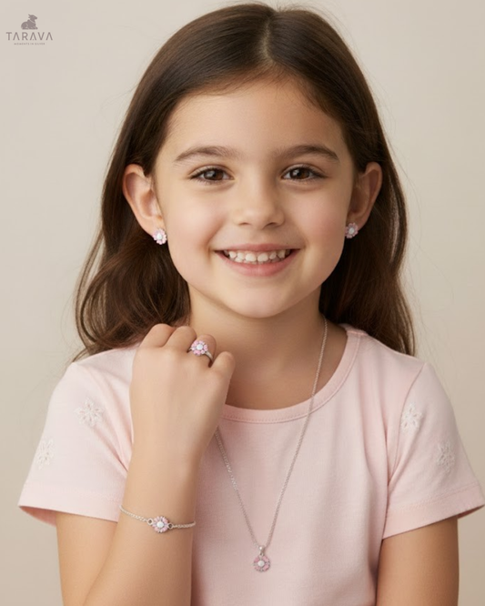 Pink Daisy Silver Set