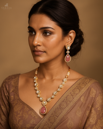 Pink Polki Silver Neckset