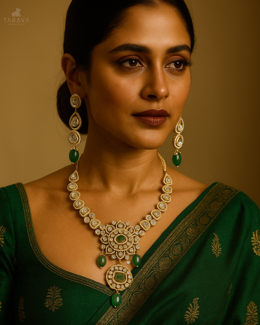 Green Emerald Polki Neckset