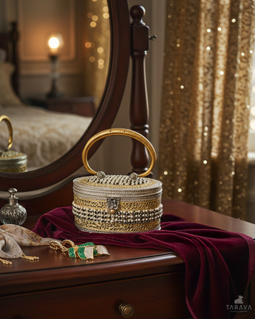 Golden Handle Silver Handbag