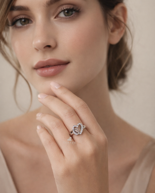 Open Heart Sparkle Sterling Silver Ring