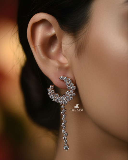 Lunar Glow Silver Diamond Danglers