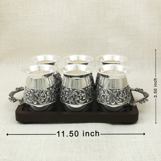 Antique Silver Finish Tea Glass Set with Tray