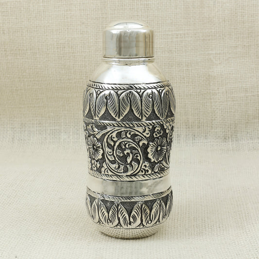 Handcrafted Silver Finish Water Bottle – Traditional Floral Engraving