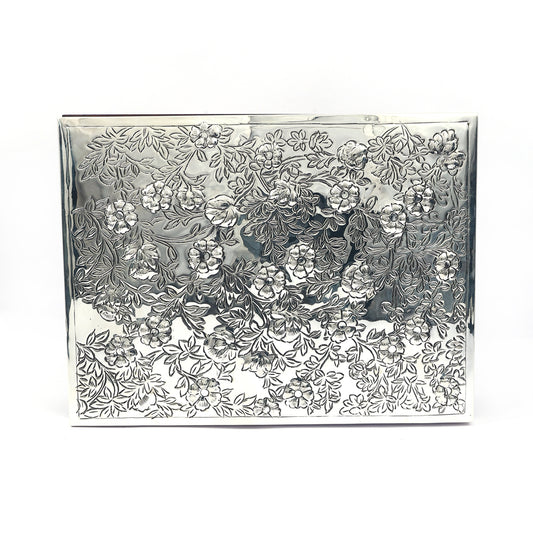 Handcrafted Silver Finish Floral Box – Intricate Embossed Design