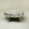 Antique Silver-Finish Decorative Chowki – Floral Design with Mother of Pearl Inlay - Resin Silver