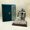 Resin Silver Radha-Krishna Idol with Cow – Graceful Temple Design in Glass Display Case
