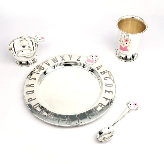Silver Alphabet & Kitty Kids’ Dinner Set