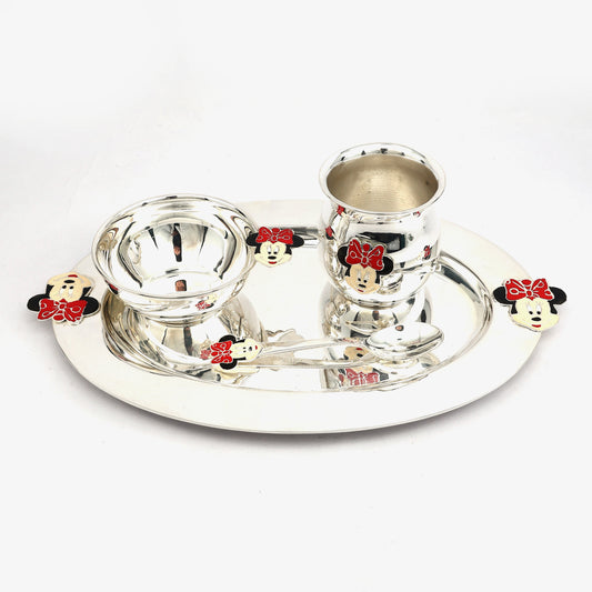 Silver Oval Kids’ Dinner Set – Minnie Mouse Theme