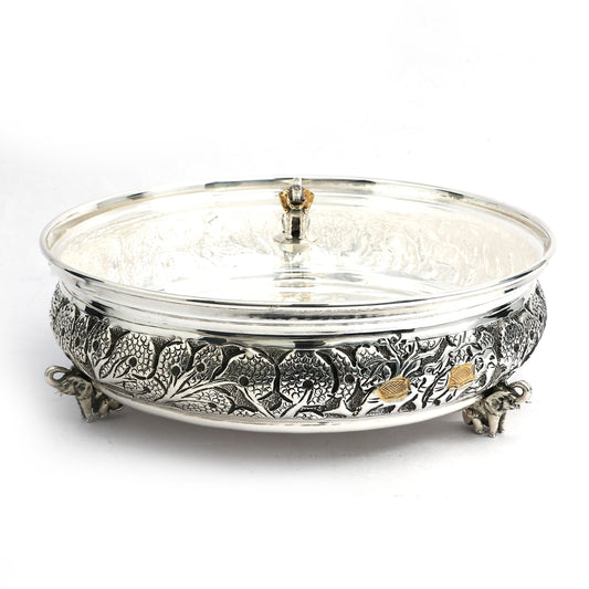 Ornate Silver Kachola with Lid – Antique Floral Design