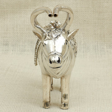 Ornate Silver Rishabh Figurine – Traditional Symbol of Power and Prosperity
