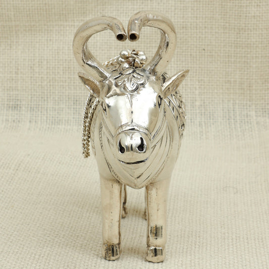 Ornate Silver Rishabh Figurine – Traditional Symbol of Power and Prosperity