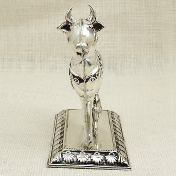 Graceful Silver Nandi Idol – Symbol of Devotion and Strength on Ornate Base