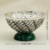 Handcrafted Silver Bowl with Textured Leaf Design – Green Marble Base Accent