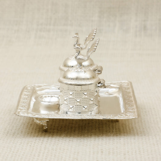 Antique Finish Silver Kankavati Set – Twin Containers with Ornate Tray