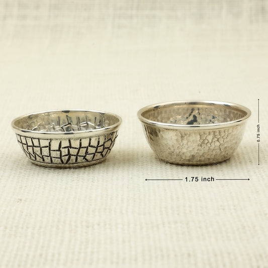 Set of 2 Designer Silver Katoris – Textured & Carved