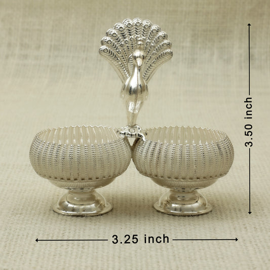 Silver Dual Bowl with Peacock Handle
