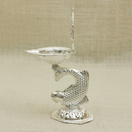 Silver White Naksh Diya – Lakshmi Ganesh Backplate Design