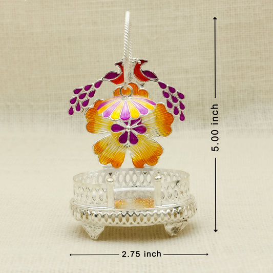 Silver Decorative Sinhasan with Meenakari Work – Floral & Bird Design