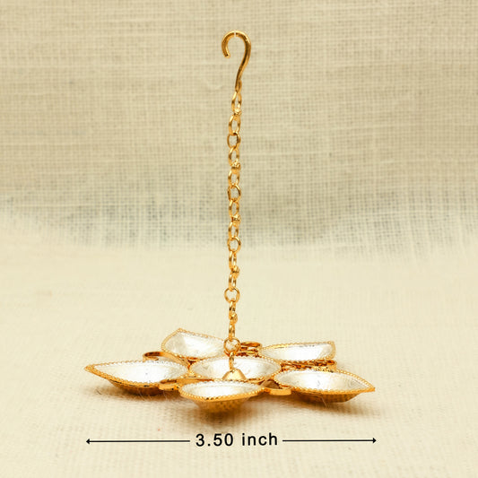 Hanging Lotus Diya Stand – Gold & Silver Finish with Chain Hook