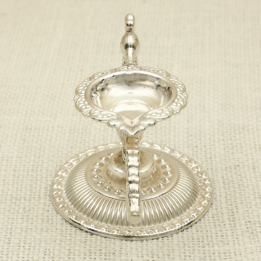 Antique Silver-Plated Peacock Single Diya – Elegant Pooja Lamp Décor