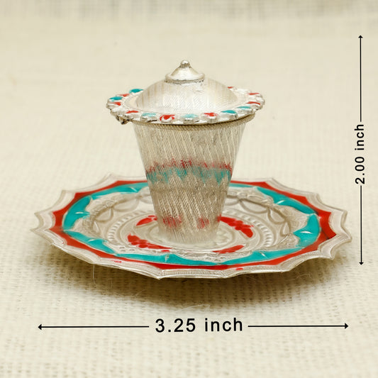 Silver Kankavati Meena – Traditional Enamel Work with Decorative Plate