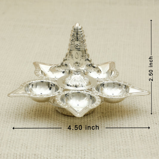 Silver Panch Aarti Diya – Lord Balaji Design