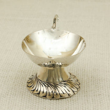 Silver Deepak with Handle and Floral Base