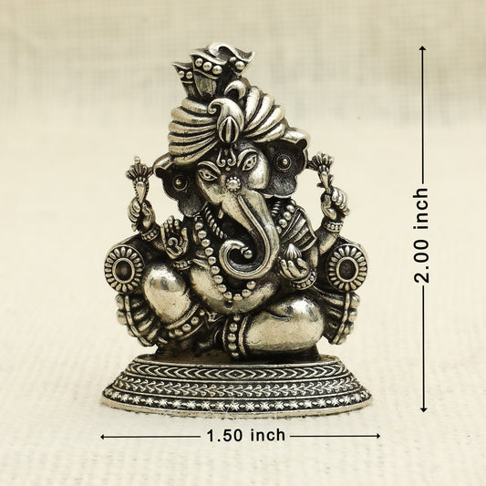 Silver Lord Ganesha Idol – Ornate Detailing with Royal Turban