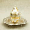 Silver-Gold Plated Decorative Nariyal on Hand shaped Tray – Auspicious Pooja Accessory
