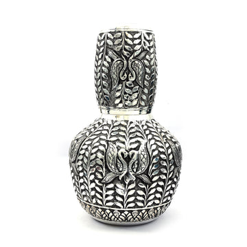 Handcrafted Silver Bedroom Water Jug & Glass Set with embossed design