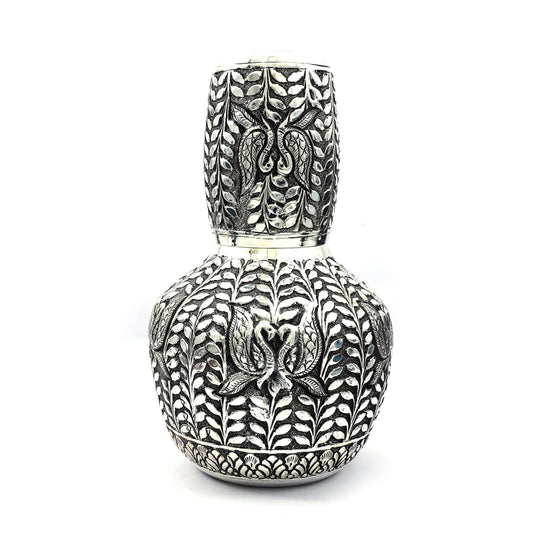 Handcrafted Silver Bedroom Water Jug & Glass Set with embossed design