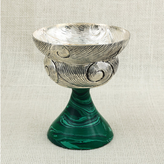 Silver Swirl Goblet with Green Marble Base – Exquisite Elegance