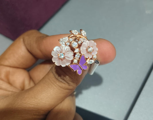 Floral CZ Silver Ring