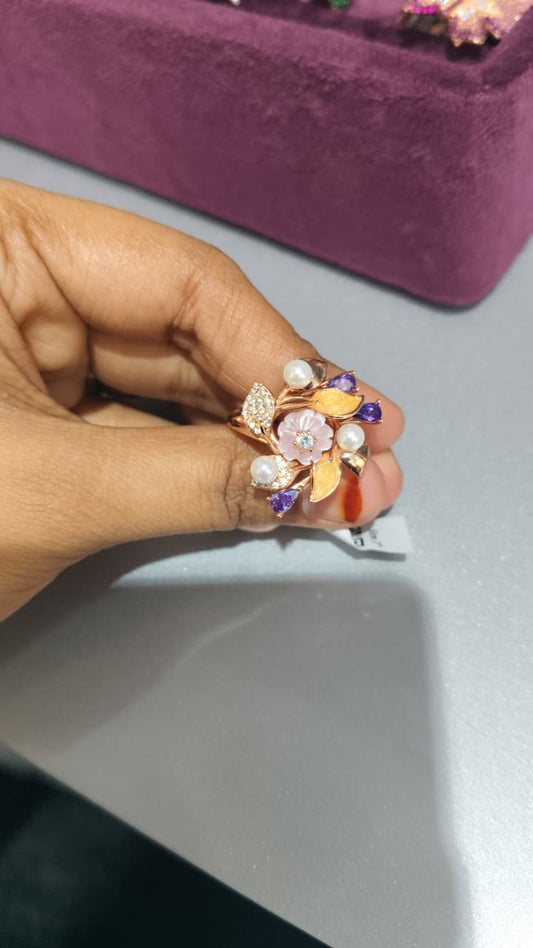 Purple Floral CZ Ring