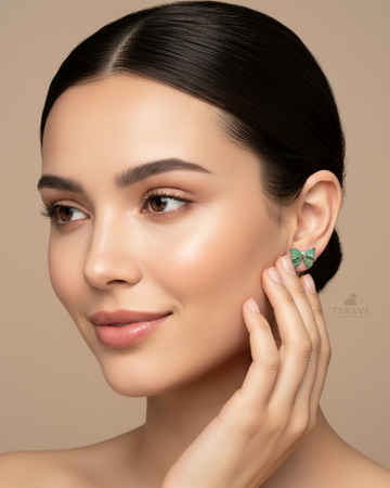 Emerald Bow Silver Studs