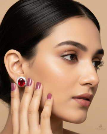 Ruby Halo Silver Studs