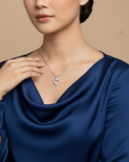 Sparkling Heart Silver Pendant With Chain