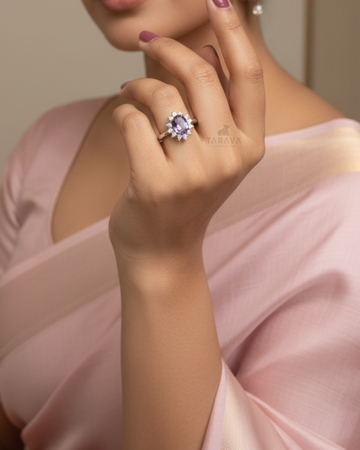 Purple Floral Halo Ring
