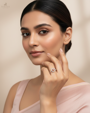 Red Solitaire Halo Ring