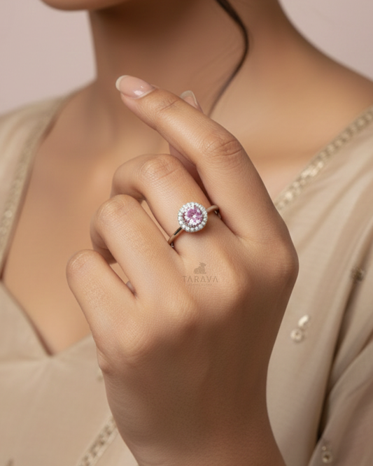 Pink Halo Solitaire Ring